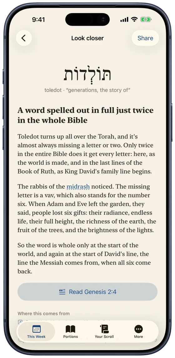 Look closer: the word toledot, spelled out in full only twice in the whole Bible