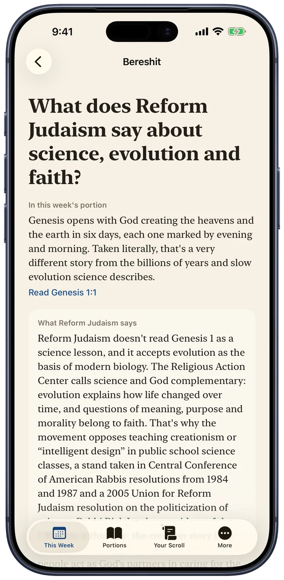 What does Reform Judaism say about science, evolution and faith?